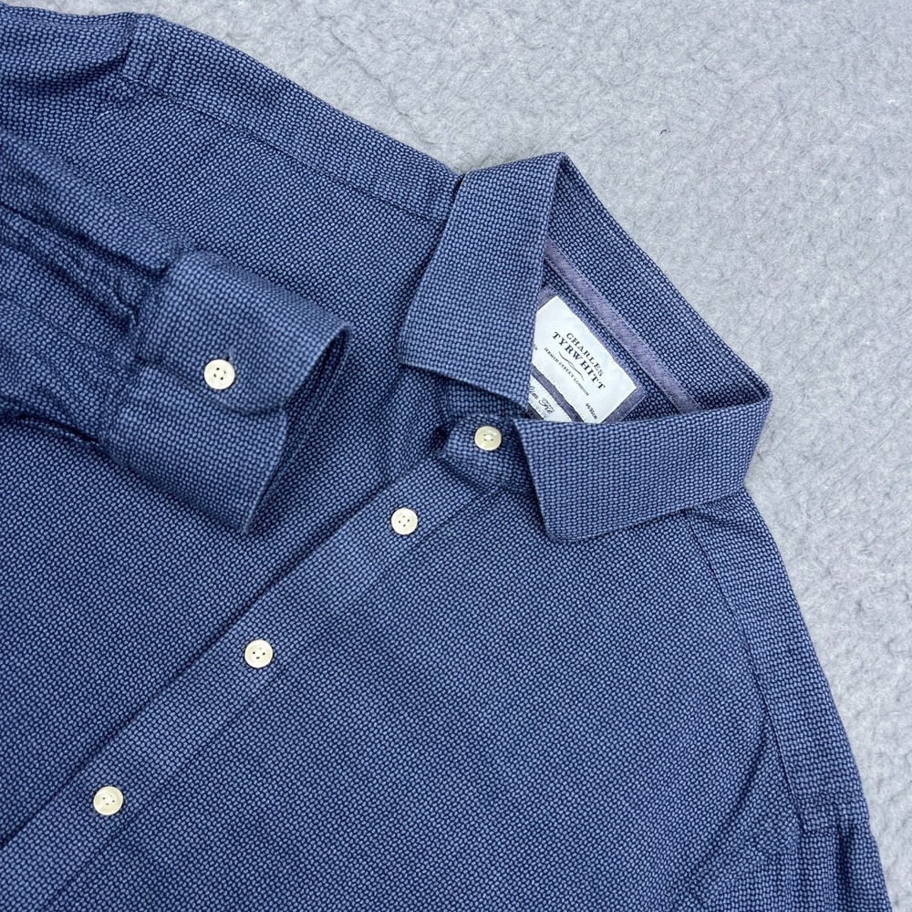 Charles Tyrwhitt Dress Shirt Men's 17.5-34 Blue Print Slim Fit Office Button Up